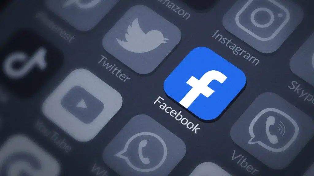 Facebook logo among a screen of other social media logos